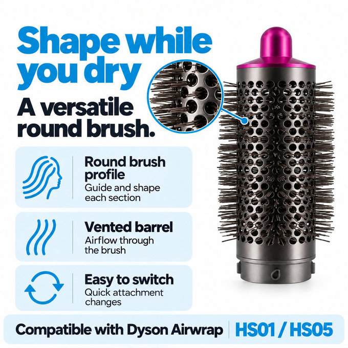 Srednja okrugla četka za volumen za Dyson Airwrap HS01, HS05, Iron / Fuchsia