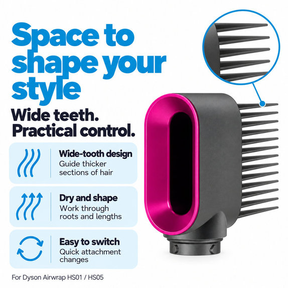 Češalj sa širokim zupcima za Dyson Airwrap HS01, HS05, Iron / Fuchsia
