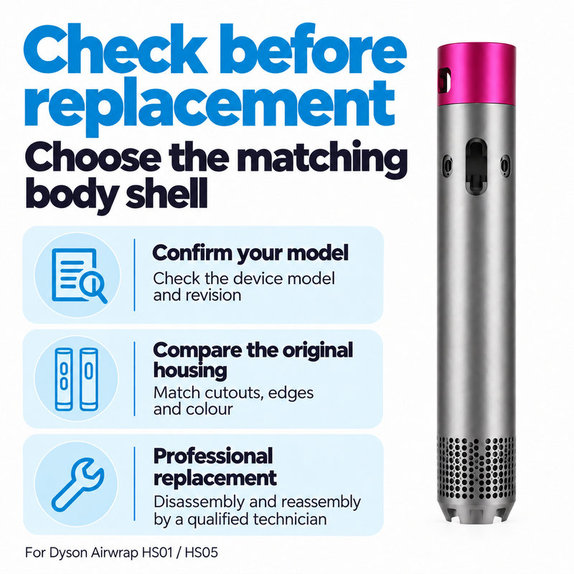 Kućište glavnog tijela za Dyson Airwrap HS01, HS05, Nickel / Fuchsia
