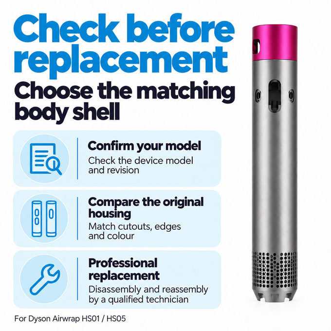 Kućište glavnog tijela za Dyson Airwrap HS01, HS05, Nickel / Fuchsia