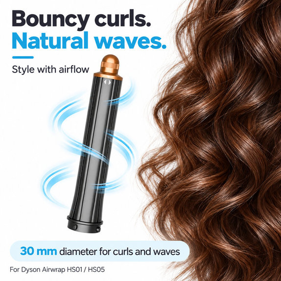 Dugi nastavak za kovrčanje za Dyson Airwrap HS01, HS05, 30 mm, Nickel / Copper