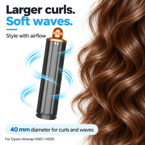 Dugi nastavak za kovrčanje za Dyson Airwrap HS01, HS05, 40 mm, Nickel / Copper