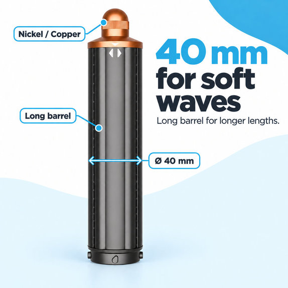 Dugi nastavak za kovrčanje za Dyson Airwrap HS01, HS05, 40 mm, Nickel / Copper
