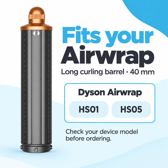 Dugi nastavak za kovrčanje za Dyson Airwrap HS01, HS05, 40 mm, Nickel / Copper
