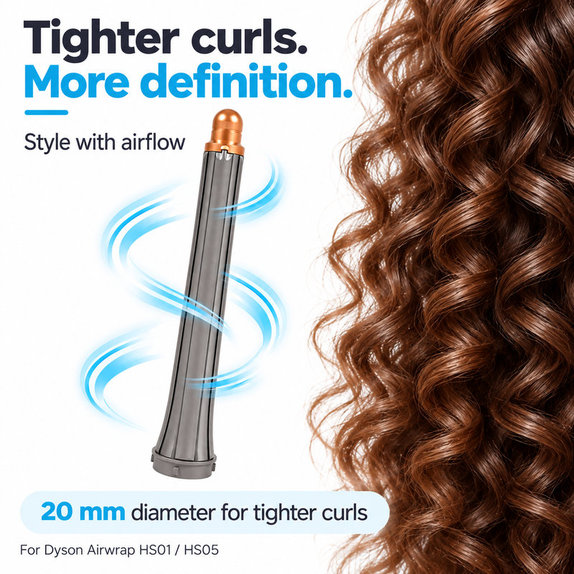 Dugi nastavak za kovrčanje za Dyson Airwrap HS01, HS05, 20 mm, Nickel / Copper