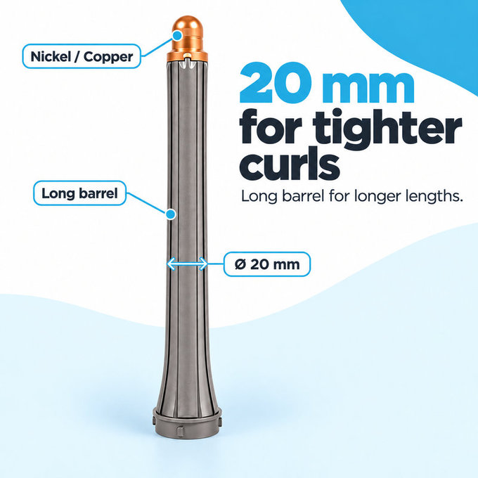 Dugi nastavak za kovrčanje za Dyson Airwrap HS01, HS05, 20 mm, Nickel / Copper