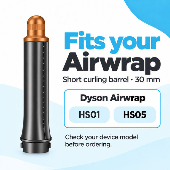 Kratki nastavak za kovrčanje za Dyson Airwrap HS01, HS05, 30 mm, Nickel / Copper