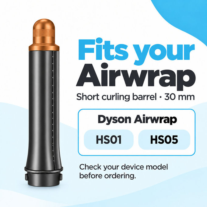 Kratki nastavak za kovrčanje za Dyson Airwrap HS01, HS05, 30 mm, Nickel / Copper