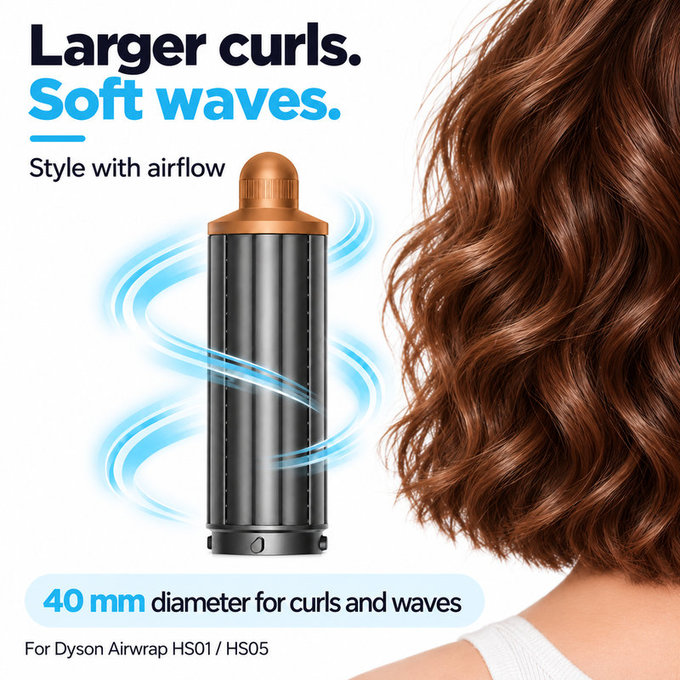 Kratki nastavak za kovrčanje za Dyson Airwrap HS01, HS05, 40 mm, Nickel / Copper