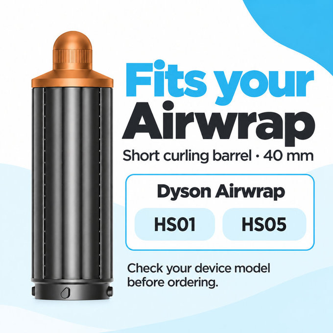 Kratki nastavak za kovrčanje za Dyson Airwrap HS01, HS05, 40 mm, Nickel / Copper