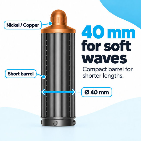 Kratki nastavak za kovrčanje za Dyson Airwrap HS01, HS05, 40 mm, Nickel / Copper