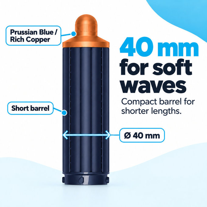 Kratki nastavak za kovrčanje za Dyson Airwrap HS01, HS05, 40 mm, Prussian Blue / Rich Copper