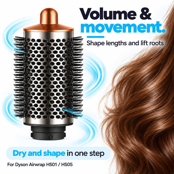 Velika okrugla četka za volumen za Dyson Airwrap HS01, HS05, Nickel / Copper