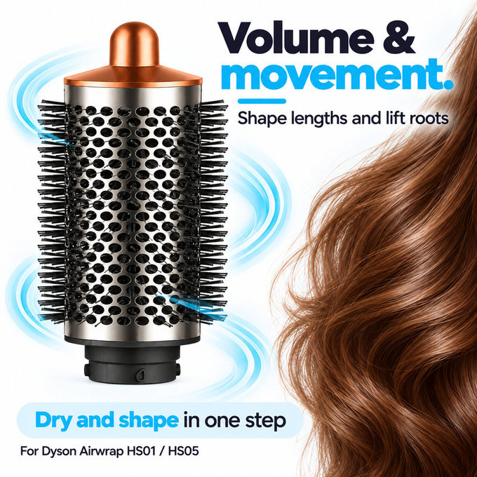 Velika okrugla četka za volumen za Dyson Airwrap HS01, HS05, Nickel / Copper
