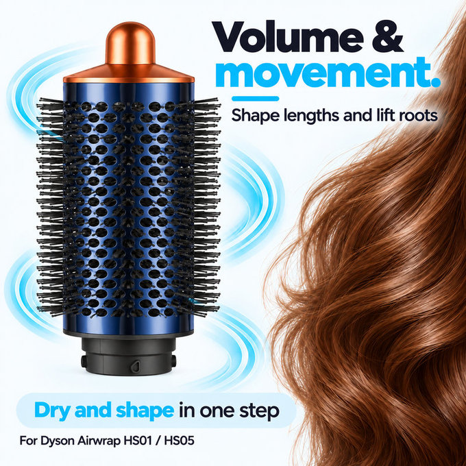 Velika okrugla četka za volumen za Dyson Airwrap HS01, HS05, Prussian Blue / Rich Copper