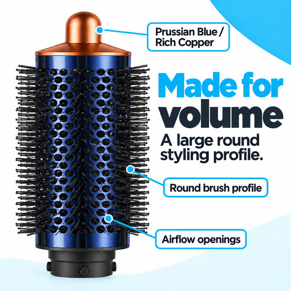 Velika okrugla četka za volumen za Dyson Airwrap HS01, HS05, Prussian Blue / Rich Copper