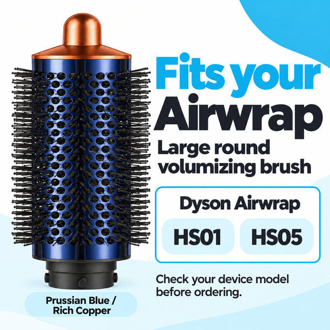 Velika okrugla četka za volumen za Dyson Airwrap HS01, HS05, Prussian Blue / Rich Copper