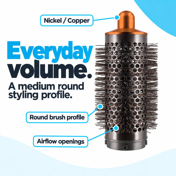Srednja okrugla četka za volumen za Dyson Airwrap HS01, HS05, Nickel / Copper