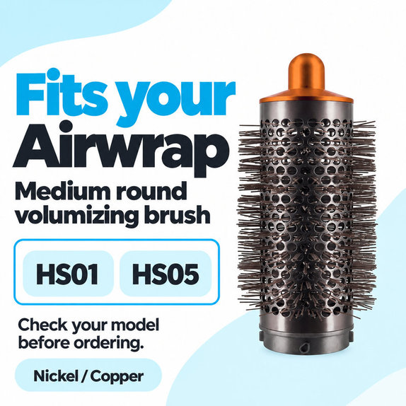 Srednja okrugla četka za volumen za Dyson Airwrap HS01, HS05, Nickel / Copper