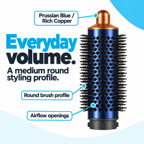 Srednja okrugla četka za volumen za Dyson Airwrap HS01, HS05, Prussian Blue / Rich Copper