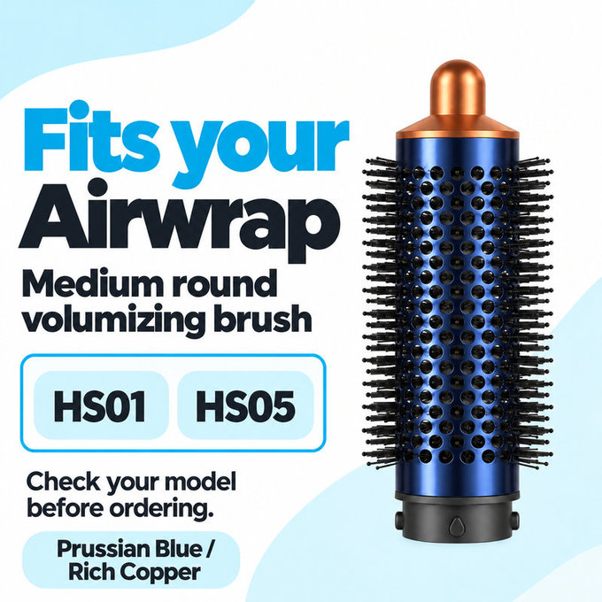 Srednja okrugla četka za volumen za Dyson Airwrap HS01, HS05, Prussian Blue / Rich Copper