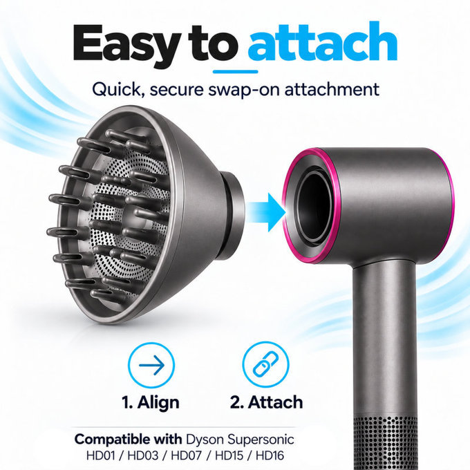 Difuzor za Dyson Supersonic HD01, HD03, HD07, HD15, HD16, Black / Nickel