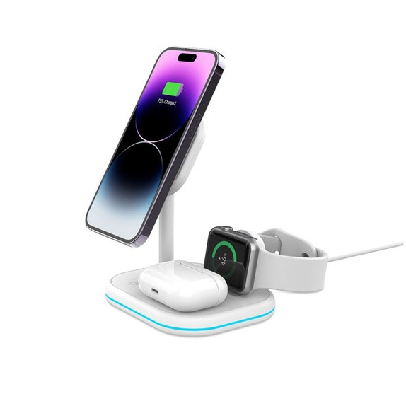 Bežični punjač QI15W-A27 3IN1 Magnetic MagSafe, bijela, Tech-Protect