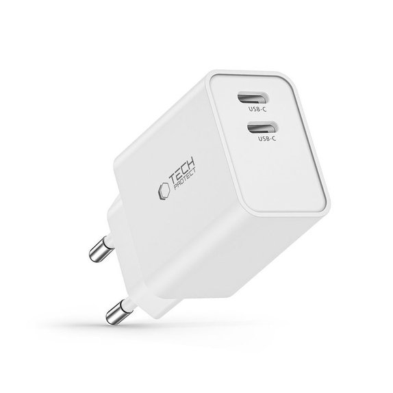 Mrežni punjač C35W 2-PORT PD 35W, bijela, Tech-Protect