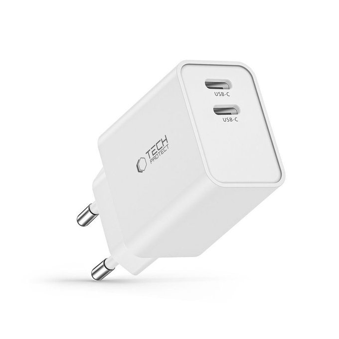 Mrežni punjač C35W 2-PORT PD 35W, bijela, Tech-Protect