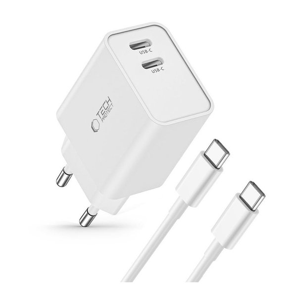 Mrežni punjač C35W 2-PORT PD 35W + USB-C Cable, bijela, Tech-Protect