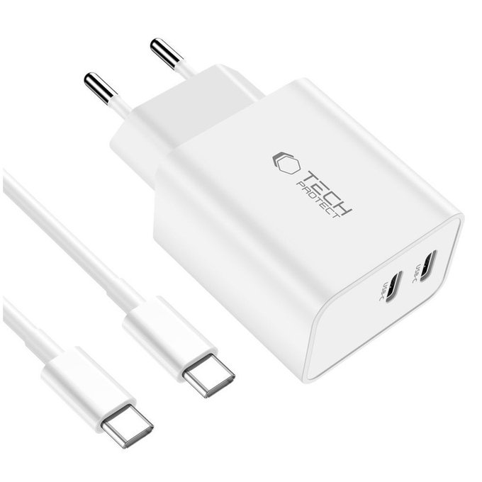 Mrežni punjač C35W 2-PORT PD 35W + USB-C Cable, bijela, Tech-Protect