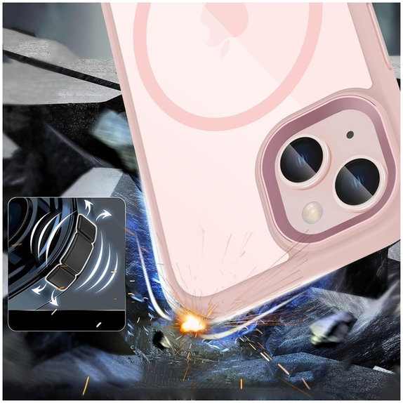 Maskica MagMat MagSafe za iPhone 15, ružičasta/prozirna, Tech-Protect
