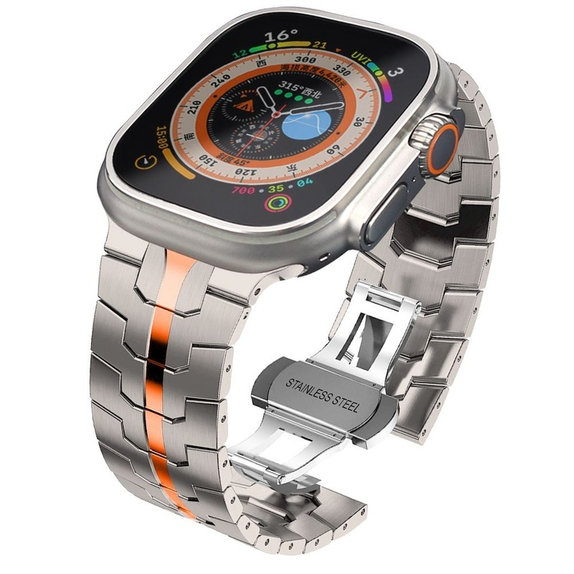 Remen Stainless Line za Apple Watch 8 / 9 / 10 / 11 / SE / Ultra (44 / 45 / 46 / 49 mm), Titanium/Orange, Tech-Protect