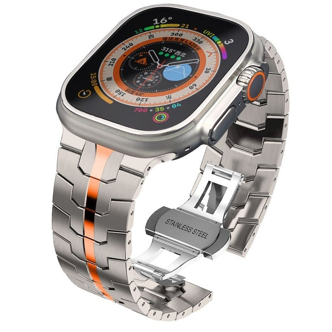Remen Stainless Line za Apple Watch 8 / 9 / 10 / 11 / SE / Ultra (44 / 45 / 46 / 49 mm), Titanium/Orange, Tech-Protect