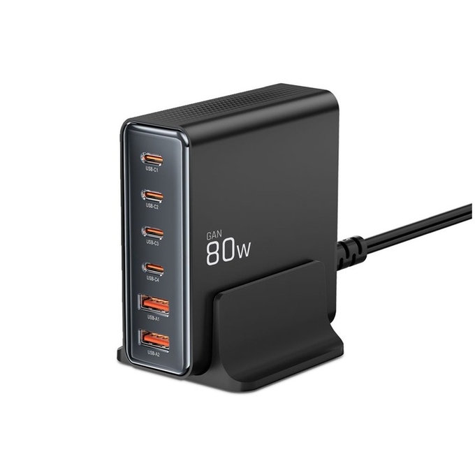 Mrežni punjač DC80W-GAN 6-PORT PD 80W / QC3.0, crna, Tech-Protect