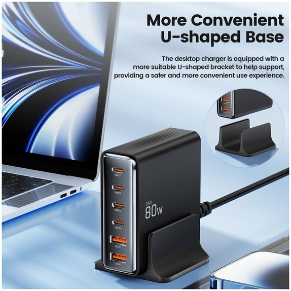 Mrežni punjač DC80W-GAN 6-PORT PD 80W / QC3.0, crna, Tech-Protect