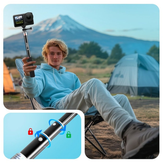 Selfie štap sa stativom GA100 za GoPro / DJI / INSTA360, crna, Tech-Protect