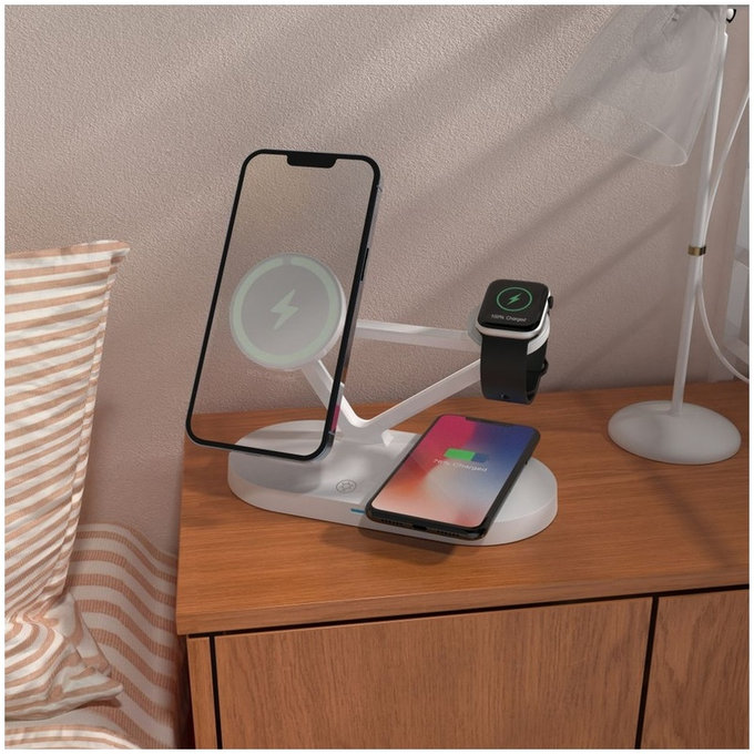 Bežični punjač QI15W-A41 3IN1 Magnetic MagSafe, bijela, Tech-Protect