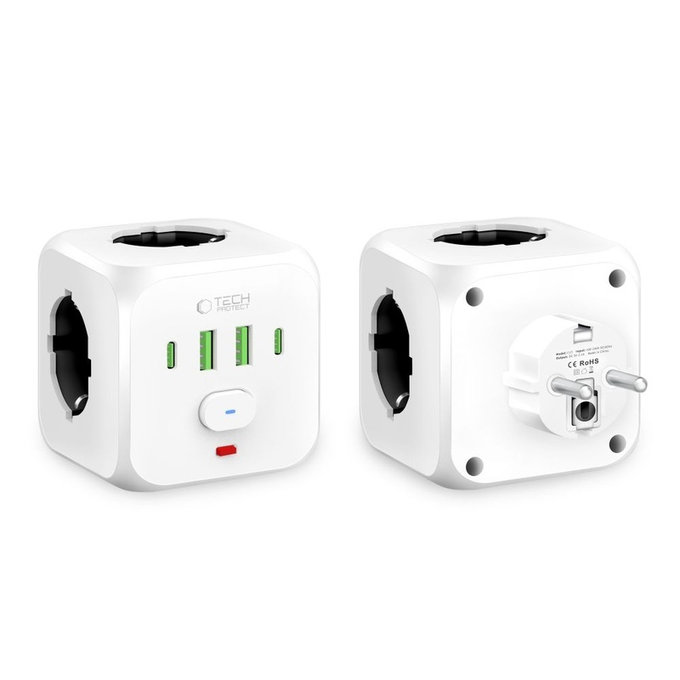 Mrežni punjač PCL3X4 Power Socket 2 USB & 2 USB-C & 3 Socket, bijela, Tech-Protect