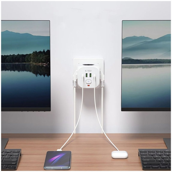 Mrežni punjač PCL3X4 Power Socket 2 USB & 2 USB-C & 3 Socket, bijela, Tech-Protect