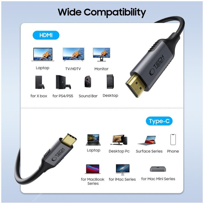 Kabel Ultraboost Cable USB-C / HDMI 2.0 4K 60Hz 180cm, crna, Tech-Protect
