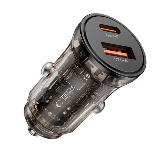 Auto punjač CC01 2-PORT PD 45W / QC3.0, crna, Tech-Protect