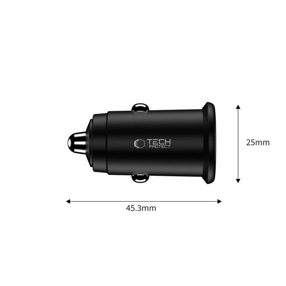 Auto punjač CC02 2-PORT PD 35W / QC3.0, crna, Tech-Protect