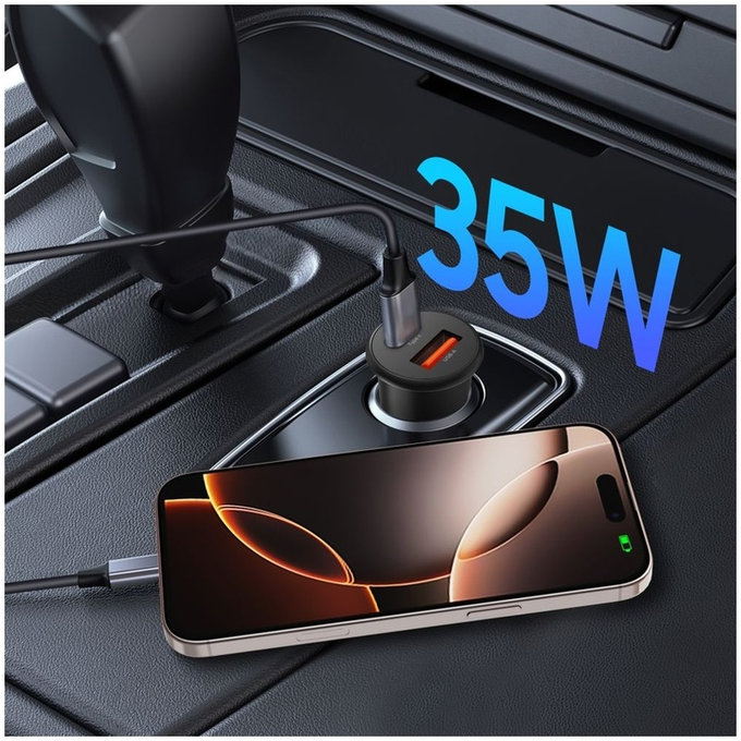 Auto punjač CC02 2-PORT PD 35W / QC3.0, crna, Tech-Protect