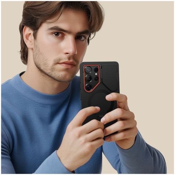 Maskica Kevlar Aura MagSafe za Samsung S25 Ultra, crna/narančasta, Tech-Protect