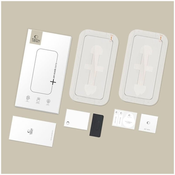 Kaljeno staklo Quick Set+ 2-PACK za iPhone 15 / 16, crna, Tech-Protect