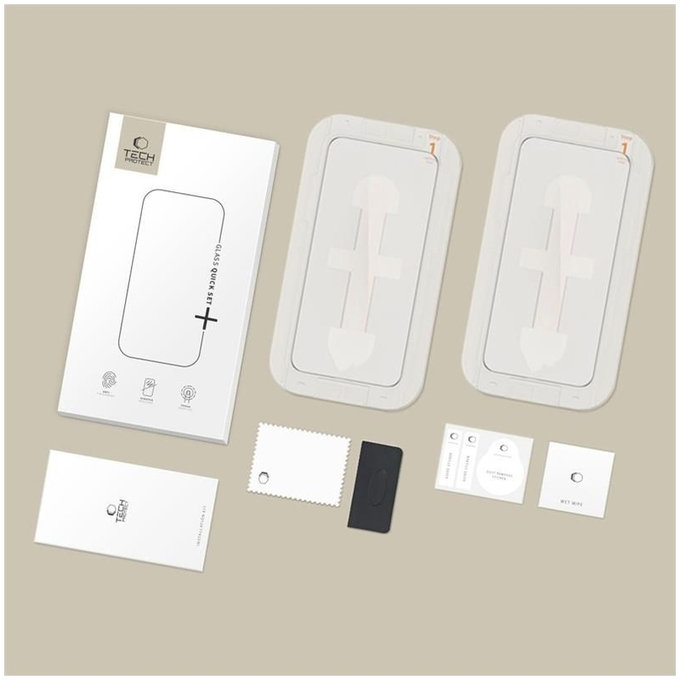 Kaljeno staklo Quick Set+ 2-PACK za iPhone 15 / 16, crna, Tech-Protect