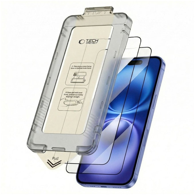 Kaljeno staklo Quick Set+ 2-PACK za iPhone 15 / 16, crna, Tech-Protect