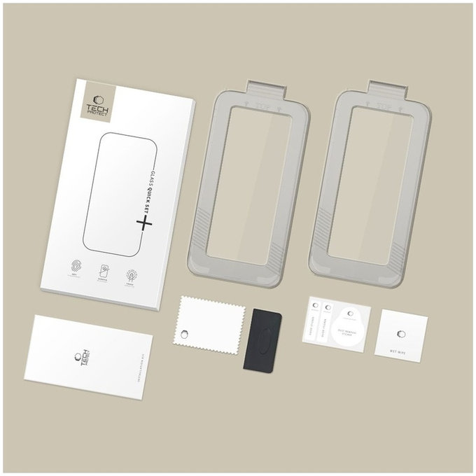 Kaljeno staklo Quick Set+ 2-PACK za iPhone 17, crna, Tech-Protect