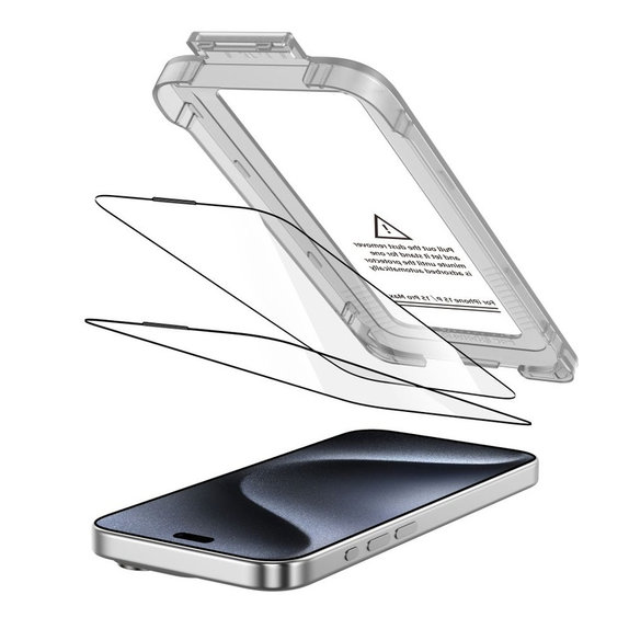 Kaljeno staklo Quick Set+ 2-PACK za iPhone 15 Pro, crna, Tech-Protect